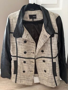 Hurley Black & Cream Mixed-Media Double-Breasted Jacket
